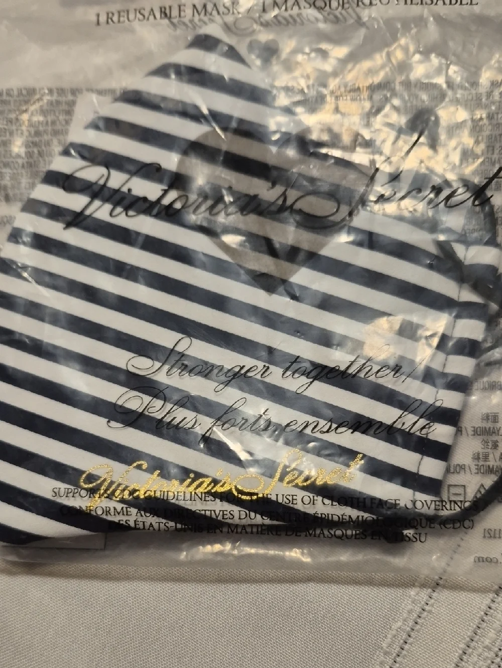 New Victoria's Secret Navy/White Striped And Black Face Mask - Picture 2 of 3